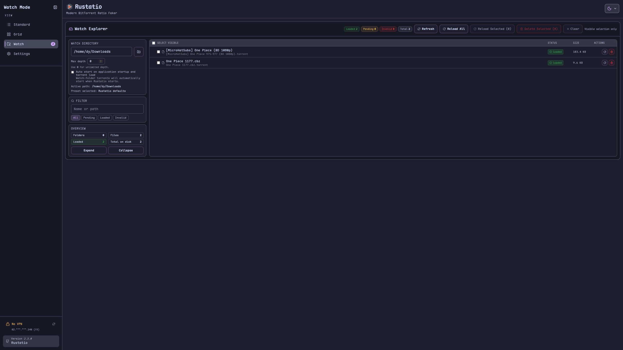 Rustatio watch folder configuration screen